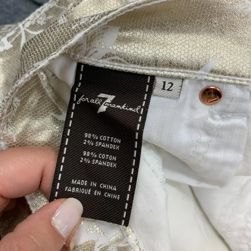 7 For All Mankind Metallic Shorts Girls 12 Gold White Floral Stretch Pockets